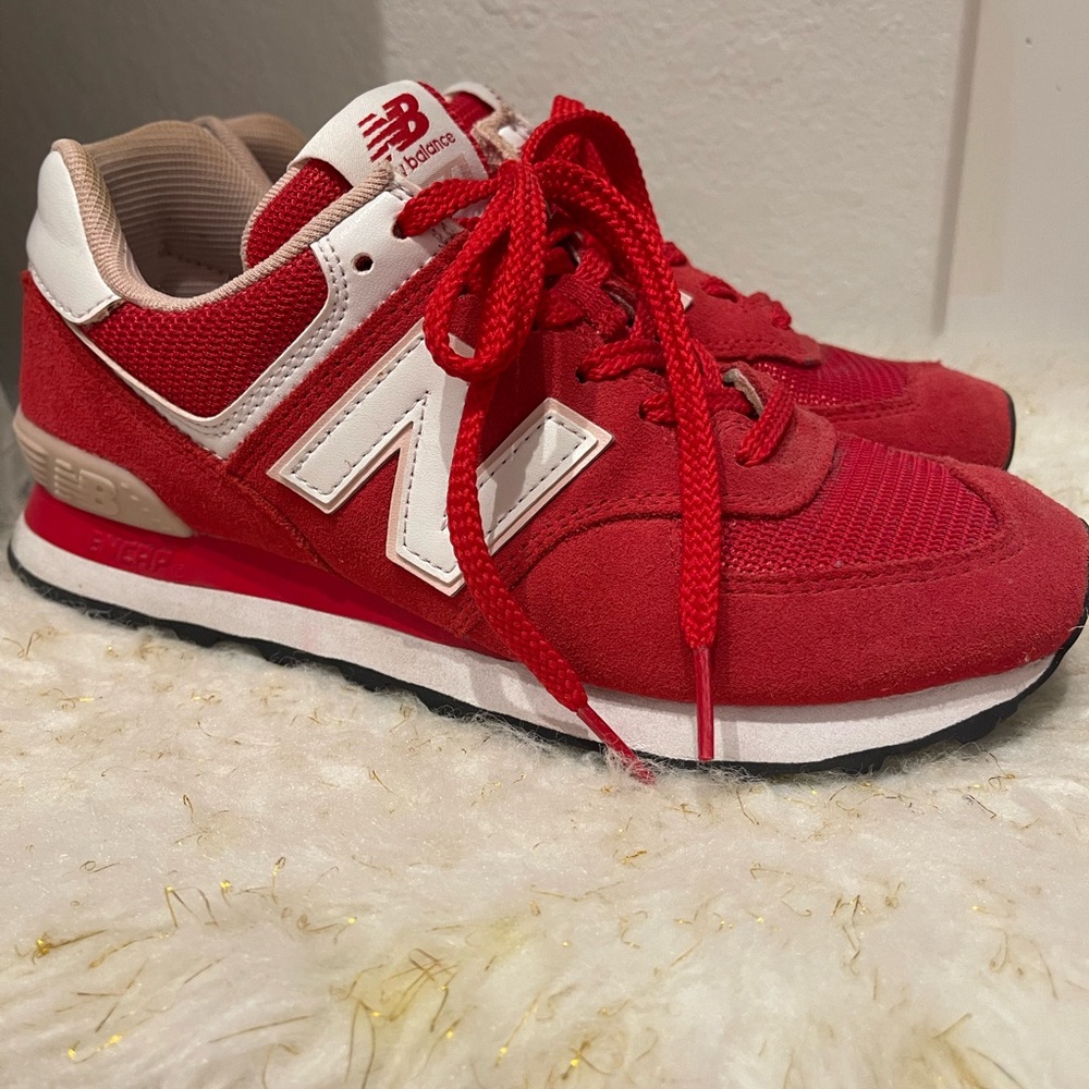 New Balance 574 Red and White Athletic Shoes- Womens 8